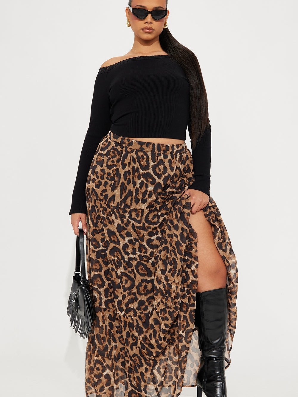 Fashion Nova Leopard Print Maxi Skirt - Brown
